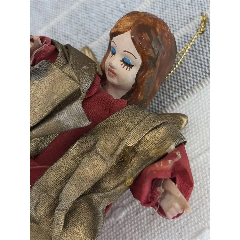 Angel Red Gold Robes Musician Vintage Cottagecore Christmas Ornament‎ Lof of 2